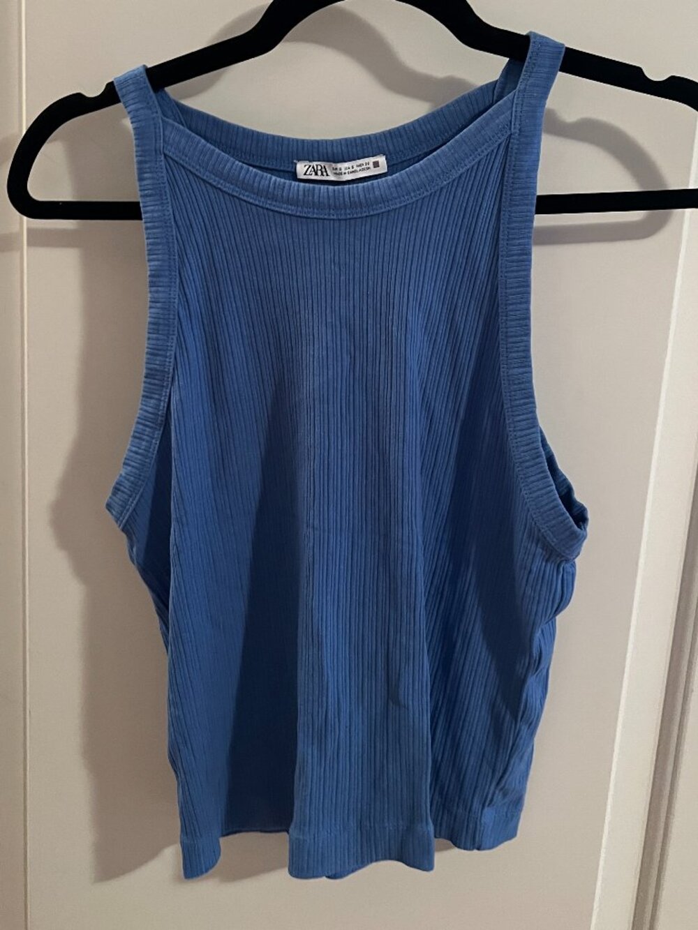 Zara Periwinkle Blue Ribbed Racerback Crop Tank Top Size S